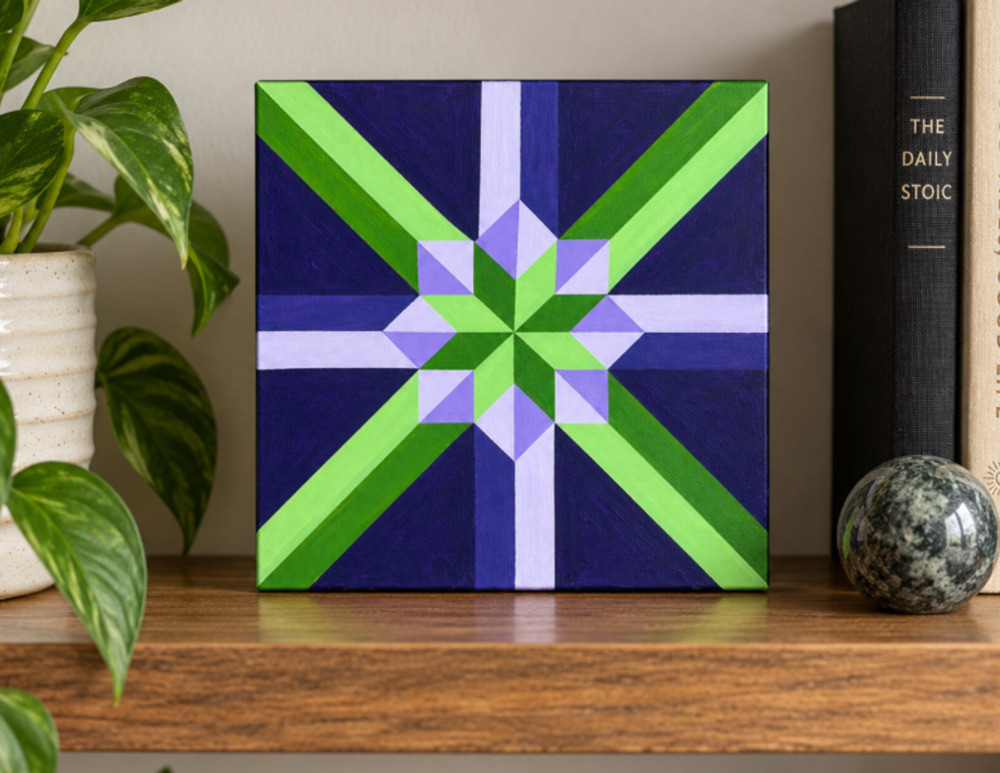 Hand Painted Barn Quilt Block Geometric Wall Art Decor